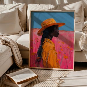 Black Cowgirl Art Print, Western Painting, Retro Decor (Digital Print) image 4