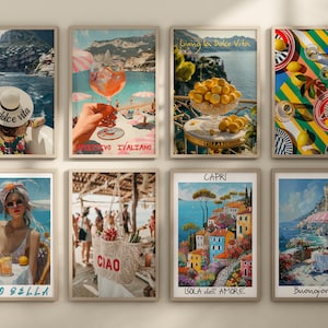 Juego de 40 carteles de arte mural italiano, impresiones de La Dolce Vita, carteles de viajes, pinturas de Italia, impresiones italianas, impresiones estéticas de la costa de Amalfi