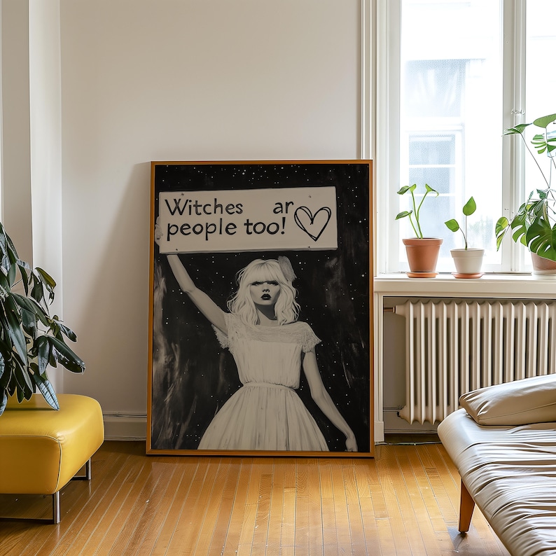 Witch Wall Art Halloween Poster Girly Print Dark Academia Wall Decor Printable Halloween Painting Black And White Art Funny Girly Poster image 4