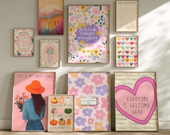 10 coloridos carteles motivacionales para pared / Impresiones con frases positivas / Decoración bohemia para pared / Pósteres inspiradores / Impresión digital