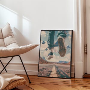 Poster UFO, poster retrò UFO, arte murale, rapimento alieno, stampa artistica surreale, poster di fantascienza, decorazione murale aliena per ufficio, poster retrò estetico stampabile immagine 3