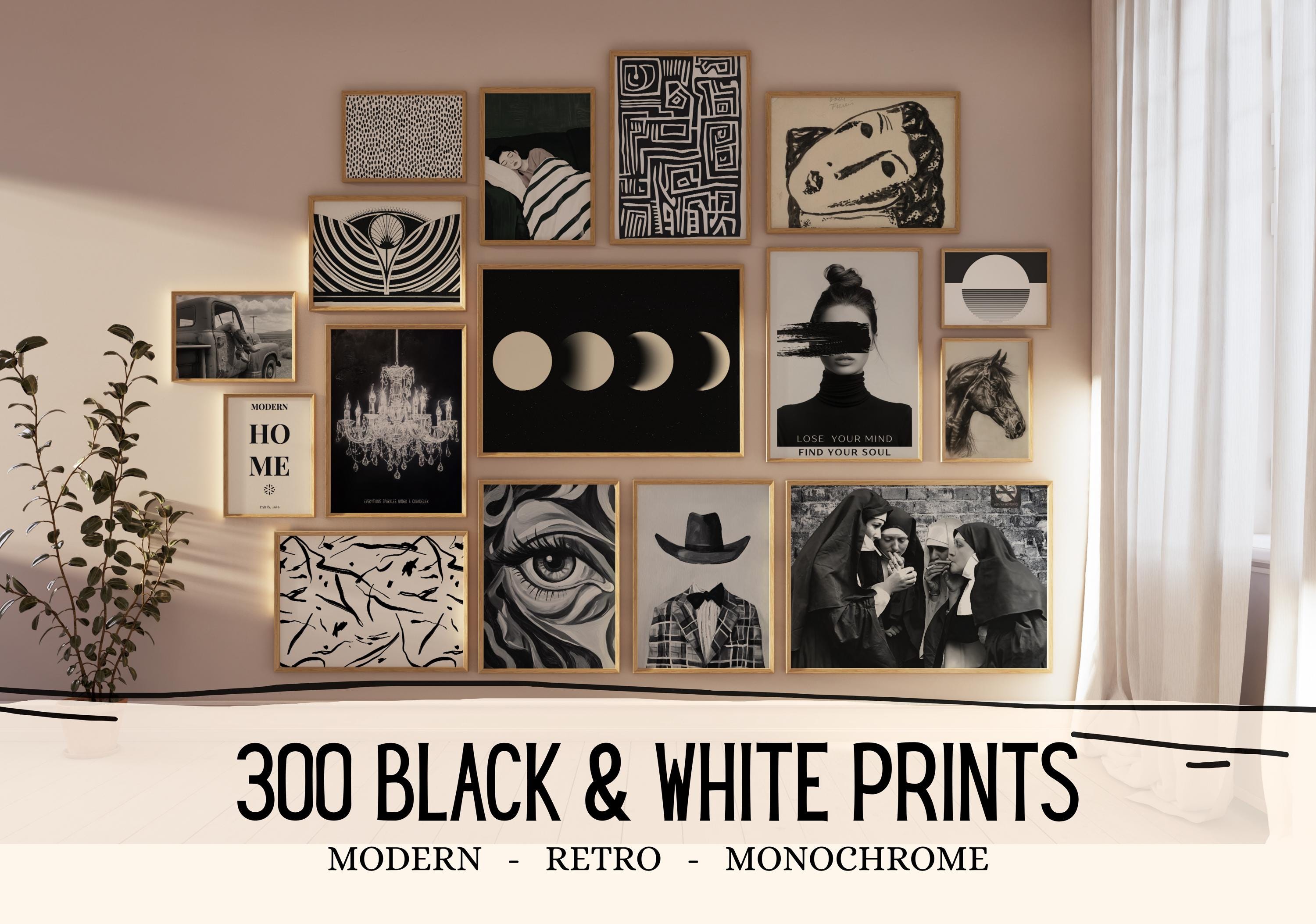 300 Black and White Prints Gallery Wall Art Abstract Minimalist