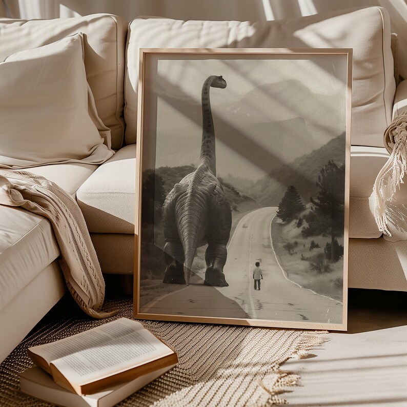Mój najlepszy przyjaciel dinozaur sztuka ścienna do pokoju dziecięcego plakat do pokoju dziecięcego surrealistyczny wystrój ścienny plakat do pokoju dziecięcego vintage wydruk dinozaura plakat fotograficzny zdjęcie 8
