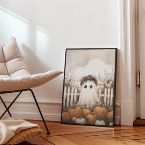 Cute Ghost Wall Art Halloween Poster Ghost Print Pumpkin Wall Art Trendy Halloween Painting Aesthetic Halloween Printable Wall Decor image 6