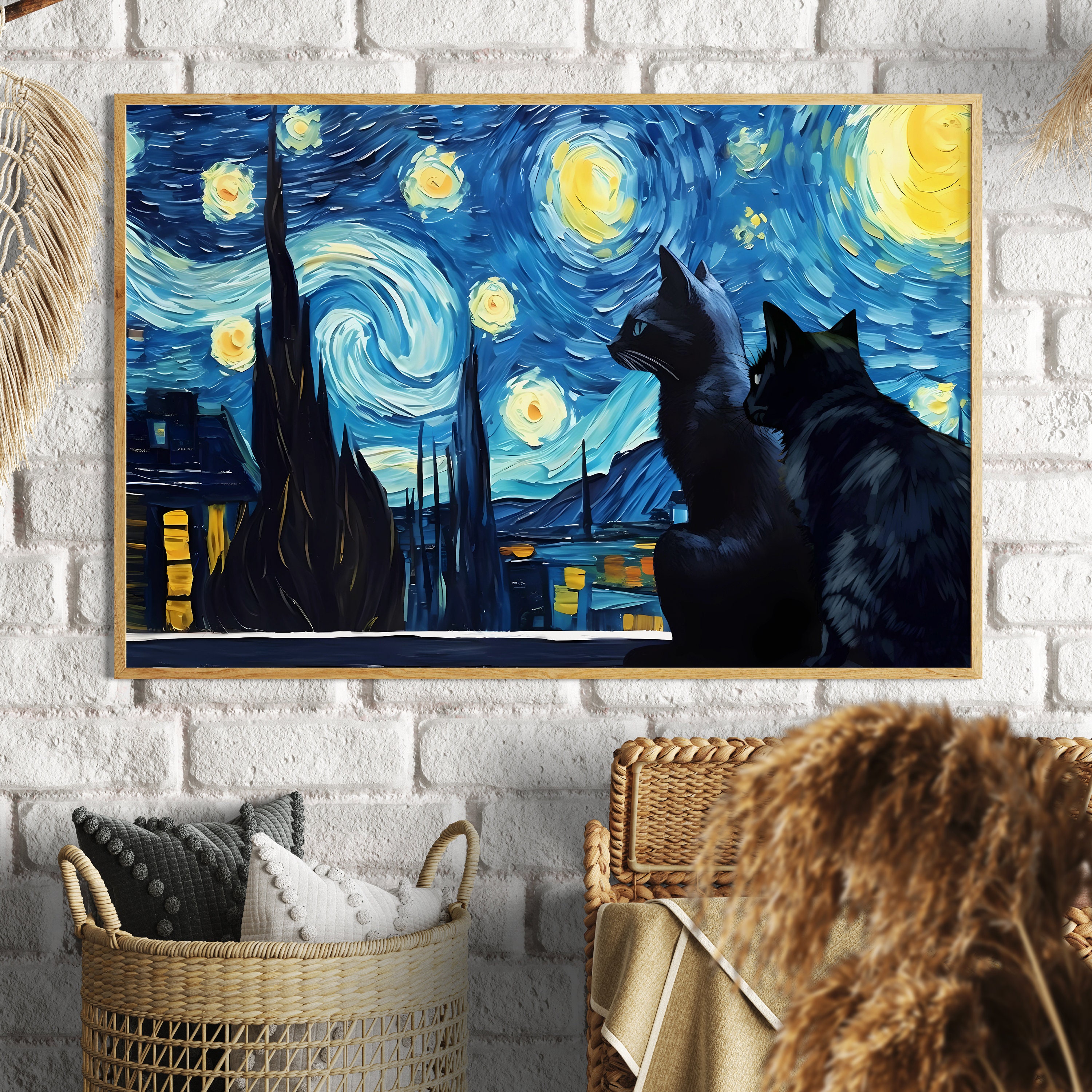 ゴッホ 猫プリント ウォールアート 猫好きへのギフト 室内装飾ポスター