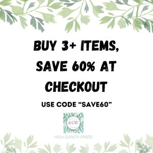 May include: White background with green leaf accents. Bold black text reads: "BUY 3+ ITEMS, SAVE 60% AT CHECKOUT." Below, it says "USE CODE SAVE60." A small logo is at the bottom.
