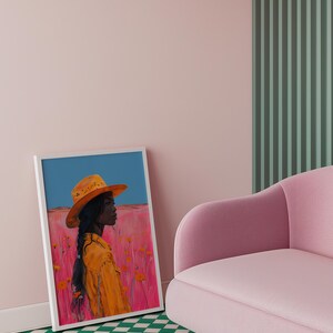 Black Cowgirl Art Print, Western Painting, Retro Decor (Digital Print) image 5