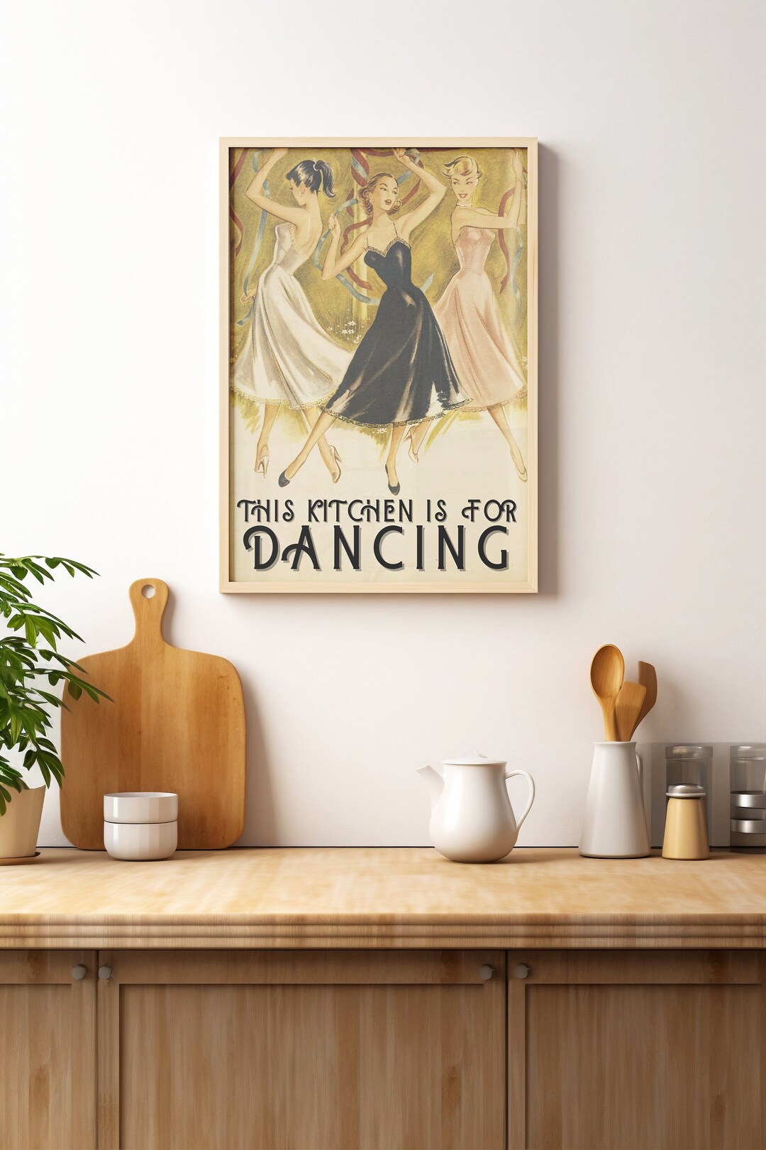 Vintage Kitchen Poster, This Kitchen is for Dancing, Cute Cooking Art