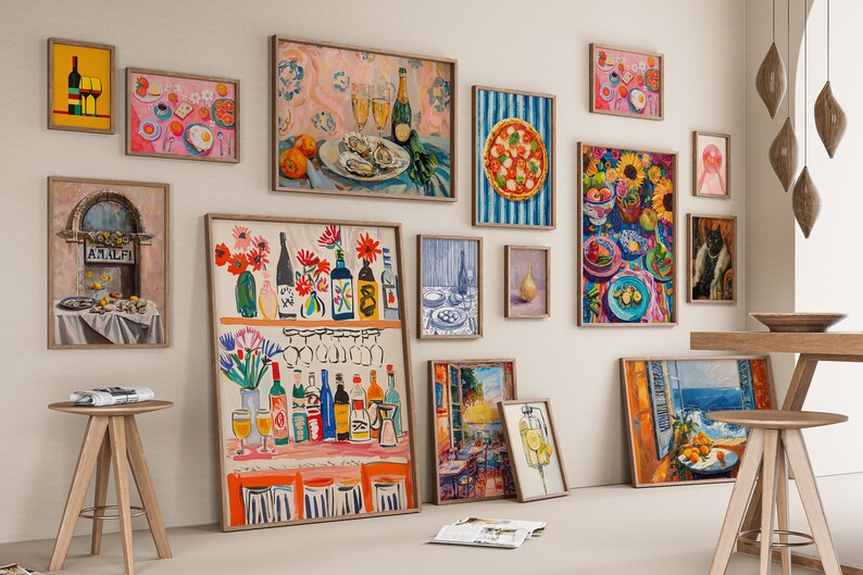 Set of 230 Kitchen Wall Art Bar Prints Food Wall Art Bar Cart Prints