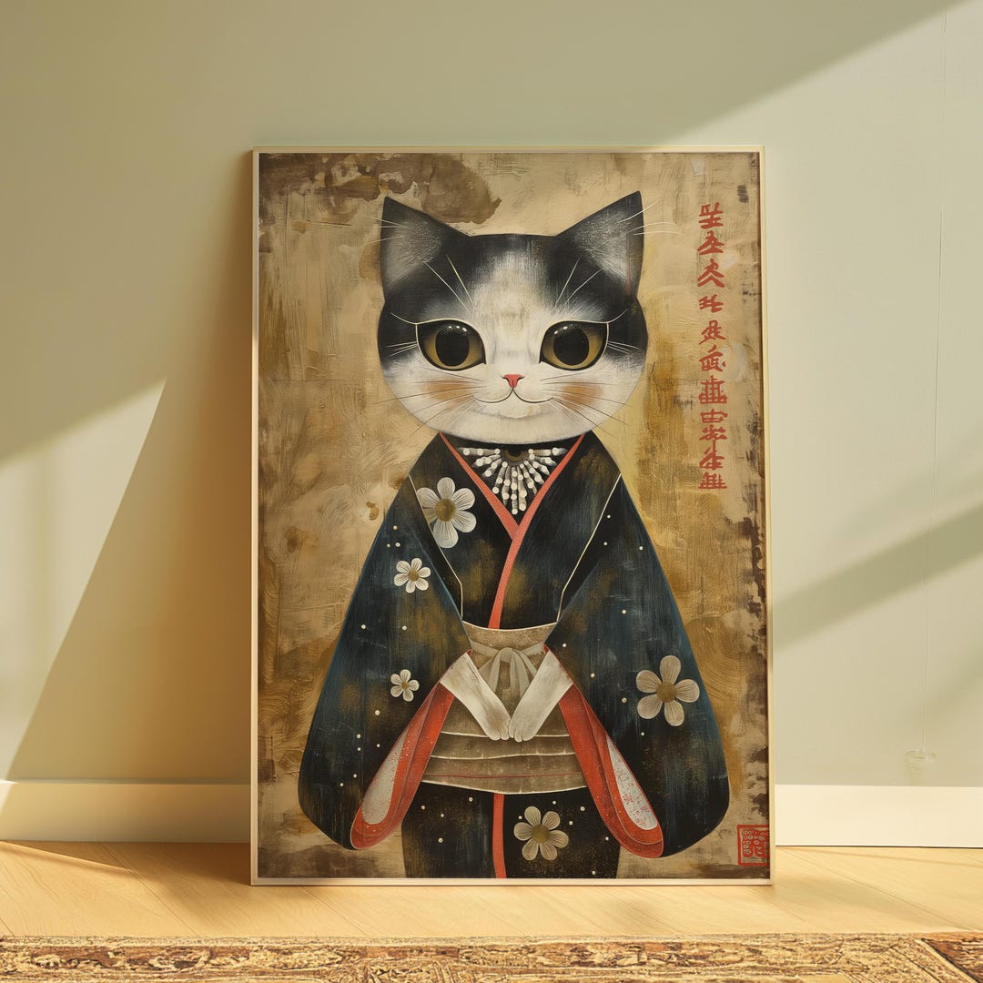 Japanese Cat Print Wall Art Japanese Cat Painting Cat Lover Gift Home ...