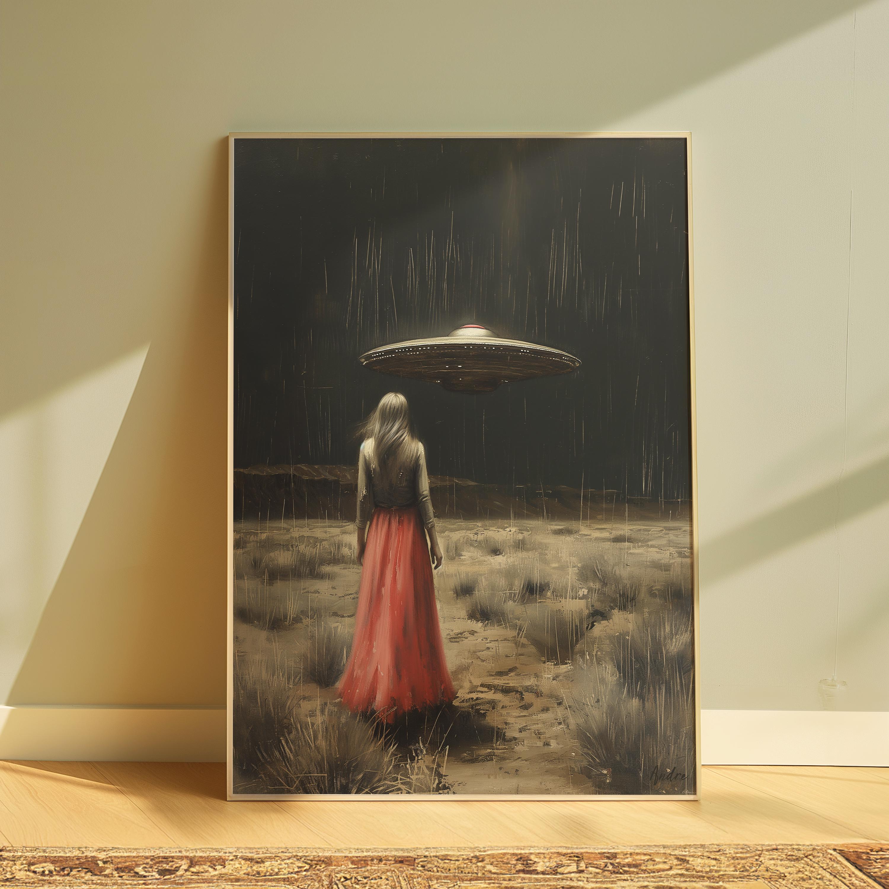 UFO Wall Art Painting Print Download Art UFO Poster Science Fiction Flying Saucer Poster Vintage Painting Original Art Alien Wall Art