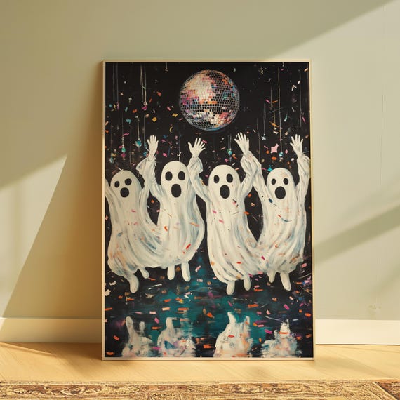 Ghosts Wall Art Halloween Poster Disco Ball Print Spooky Wall Decor Halloween Trendy Print Printable Halloween Wall Decor Aesthetic Poster