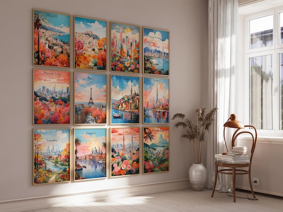 100 Travel Posters Wall Art World Travel Poster City Posters Cityscape Wall Art Travel Paintings Cities Prints Vintage Travel Prints