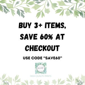 May include: Text graphic with a green leafy border. The text reads: "BUY 3+ ITEMS, SAVE 60% AT CHECKOUT USE CODE "SAVE60"". A small logo with the word "ANDRE" is below the text.