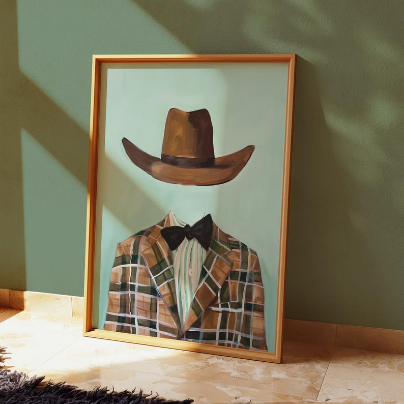 Hand Drawn Cowboy Painting Western Wall Art Wild West Poster Retro Cowboy Poster Vintage Cowboy Print Wild West Home Decor Printable Poster image 2