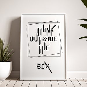 Positive Wall Art, Think Outside The Box, Creativity And Innovation, Quote Wall Decor, Office Printable Wall Art