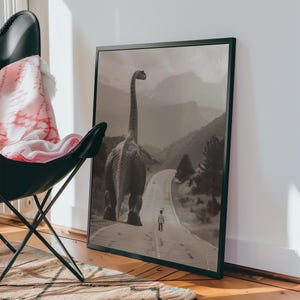 Mój najlepszy przyjaciel dinozaur sztuka ścienna do pokoju dziecięcego plakat do pokoju dziecięcego surrealistyczny wystrój ścienny plakat do pokoju dziecięcego vintage wydruk dinozaura plakat fotograficzny zdjęcie 9