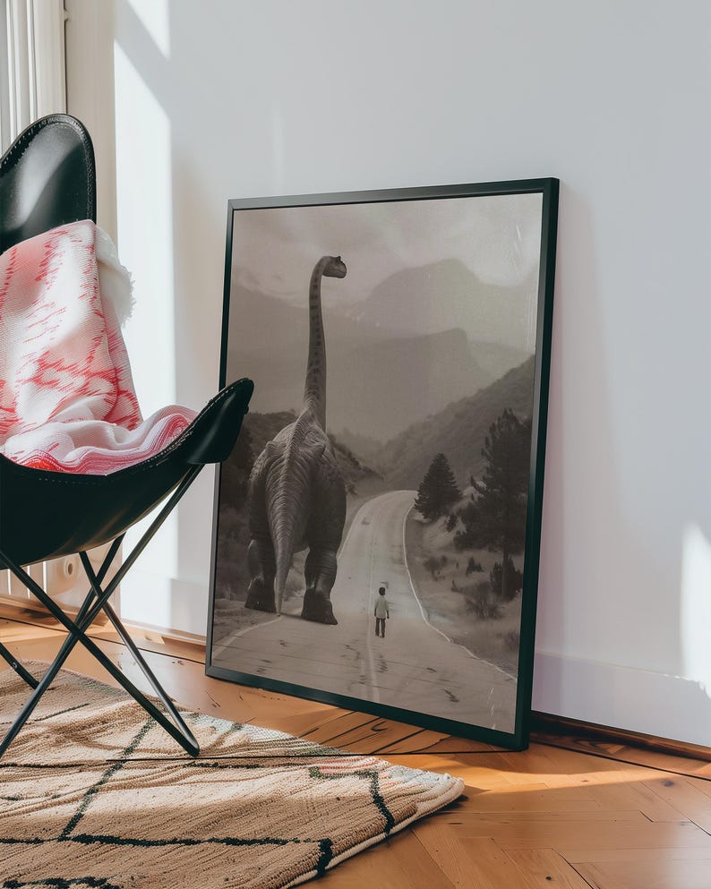 Mój najlepszy przyjaciel dinozaur sztuka ścienna do pokoju dziecięcego plakat do pokoju dziecięcego surrealistyczny wystrój ścienny plakat do pokoju dziecięcego vintage wydruk dinozaura plakat fotograficzny zdjęcie 9