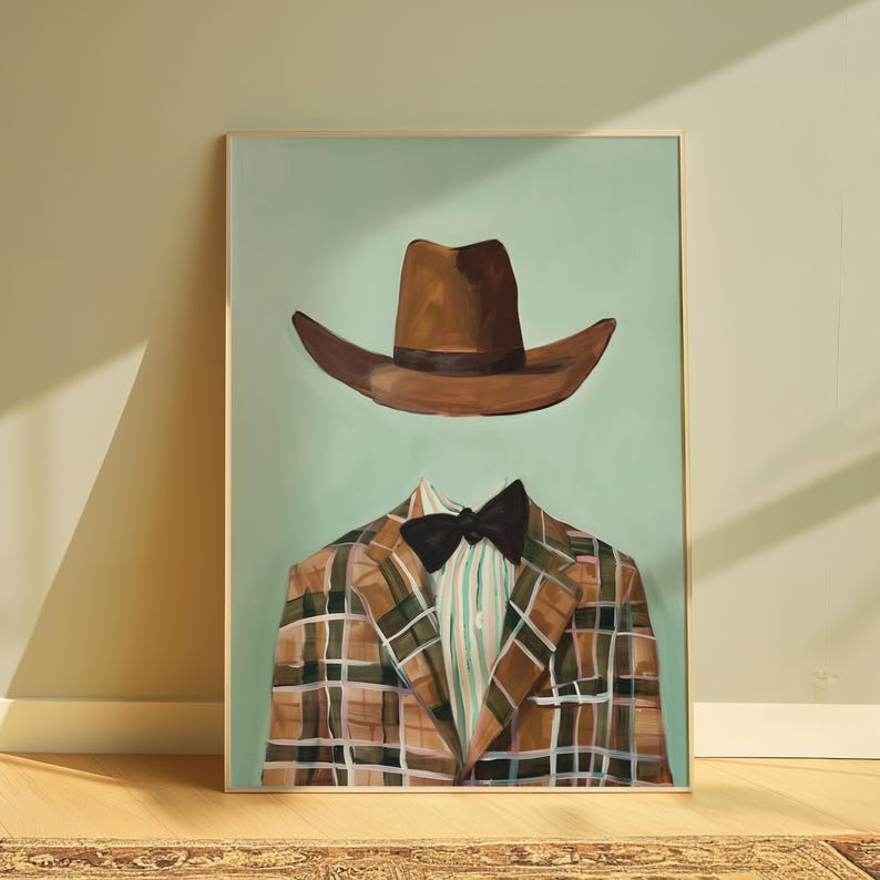 Hand Drawn Cowboy Painting Western Wall Art Wild West Poster Retro Cowboy Poster Vintage Cowboy Print Wild West Home Decor Printable Poster image 1