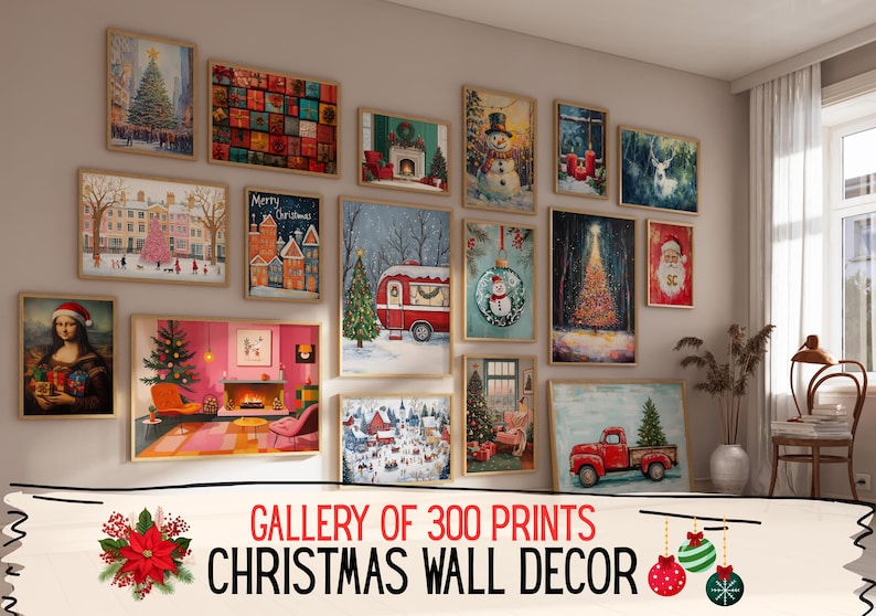 300 Christmas Wall Art Prints | Winter Holiday Decor Set | Festive Christmas Posters & Paintings | Cozy Winter Printable Wall Art image 1