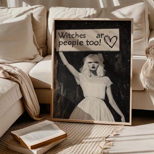 Witch Wall Art Halloween Poster Girly Print Dark Academia Wall Decor Printable Halloween Painting Black And White Art Funny Girly Poster image 2