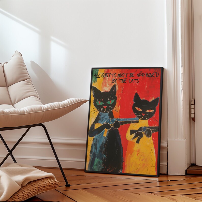 Funny Cat Print Wall Art Cat Owner Gift For Cat Lovers Welcome Poster Cat Painting Original Pet Wall Art Animal Printable Painting Digital image 5