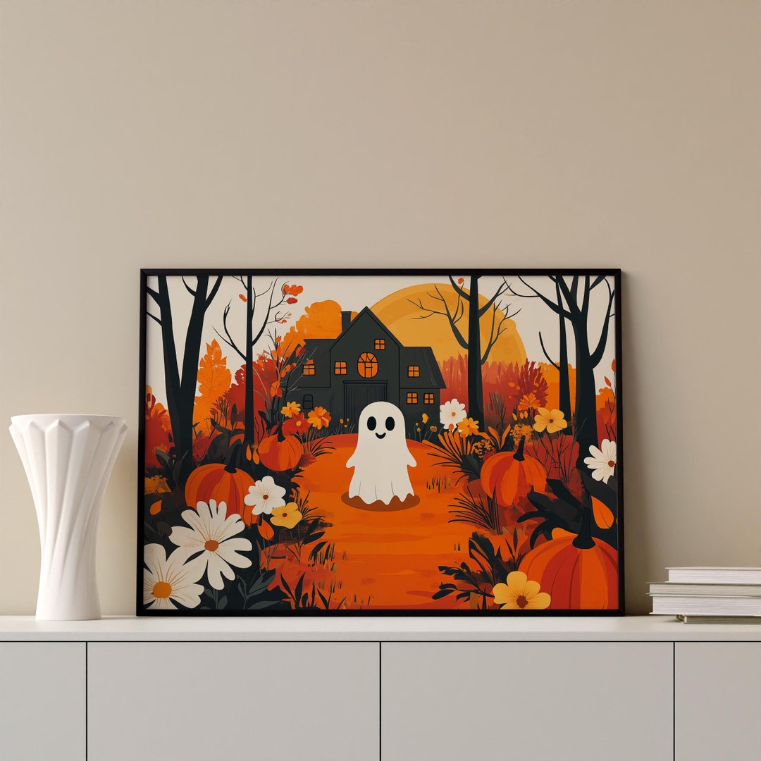 Ghost Poster Halloween Print Cute Ghost Aesthetic Halloween Wall Art ...