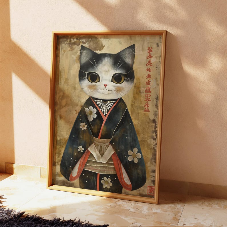Japanese Cat Print Wall Art Japanese Cat Painting Cat Lover Gift Home ...