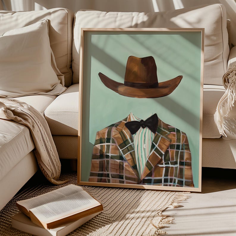Hand Drawn Cowboy Painting Western Wall Art Wild West Poster Retro Cowboy Poster Vintage Cowboy Print Wild West Home Decor Printable Poster image 3