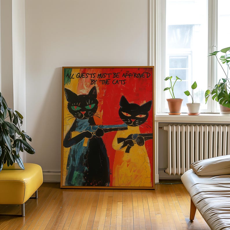 Funny Cat Print Wall Art Cat Owner Gift For Cat Lovers Welcome Poster Cat Painting Original Pet Wall Art Animal Printable Painting Digital image 3