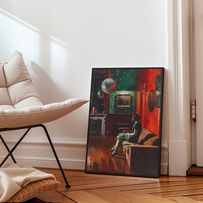 Moody Wall Art Luxury Painting Disco Ball Print Retro Wall Decor Vintage Gallery Wall Art 70s Poster Print Aesthetic Printable Wall Art image 6