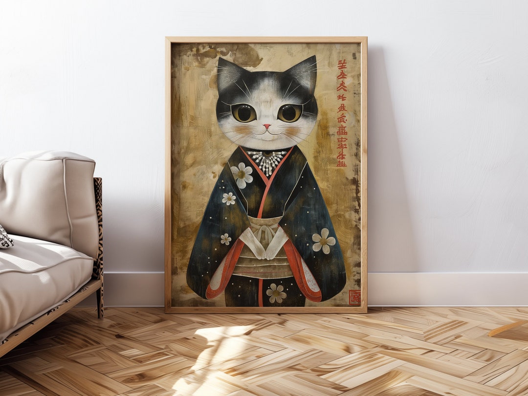 Japanese Cat Print Wall Art Japanese Cat Painting Cat Lover Gift Home ...