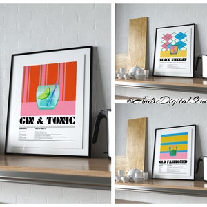 Carteles de cócteles de cocina, arte de pared de bebidas, impresiones de alcohol, impresiones de bares, recetas de cócteles, cócteles populares, impresiones de arte digital, 22 carteles
