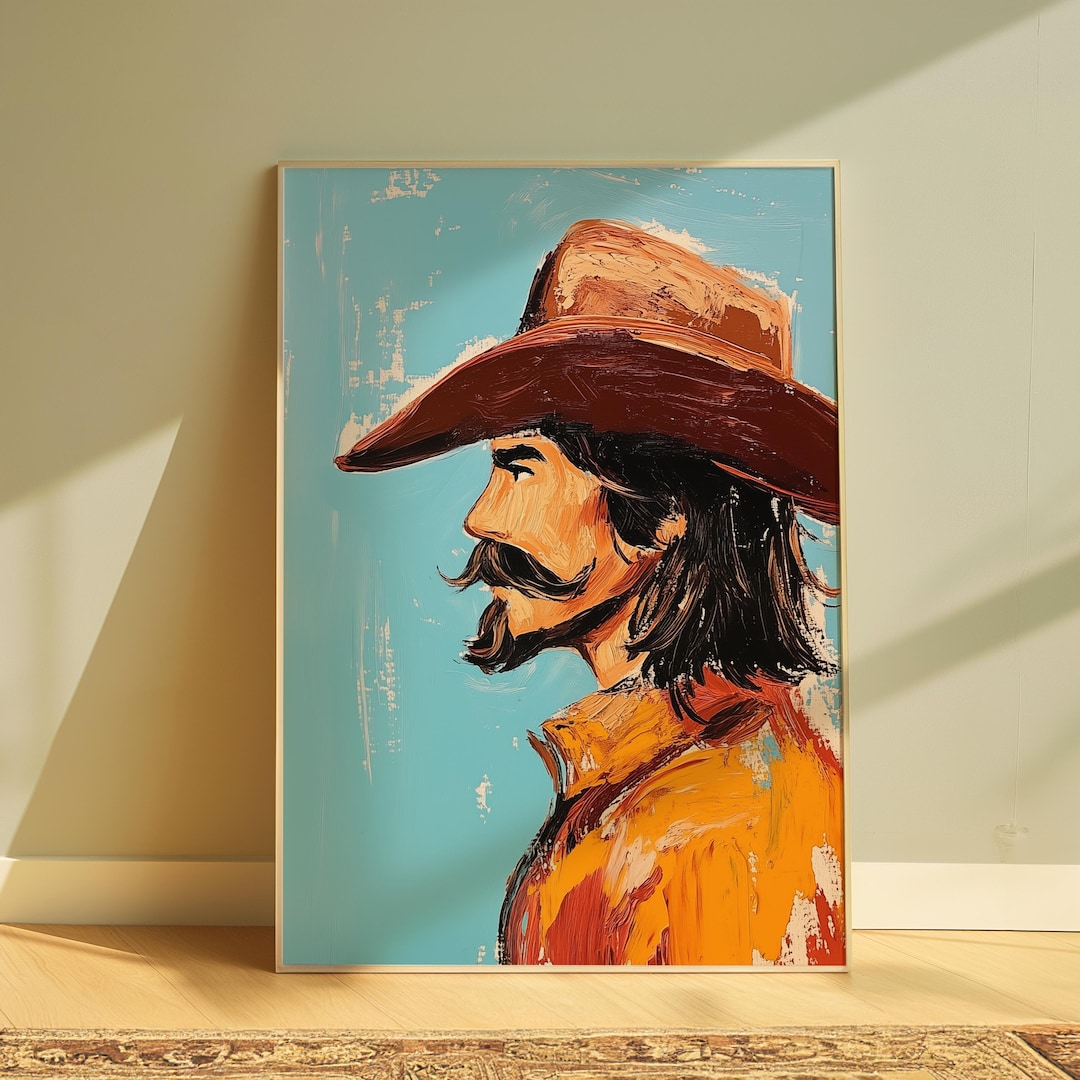 Western Cowboy Portrait Vintage Western Painting Wild West Print Rustic ...
