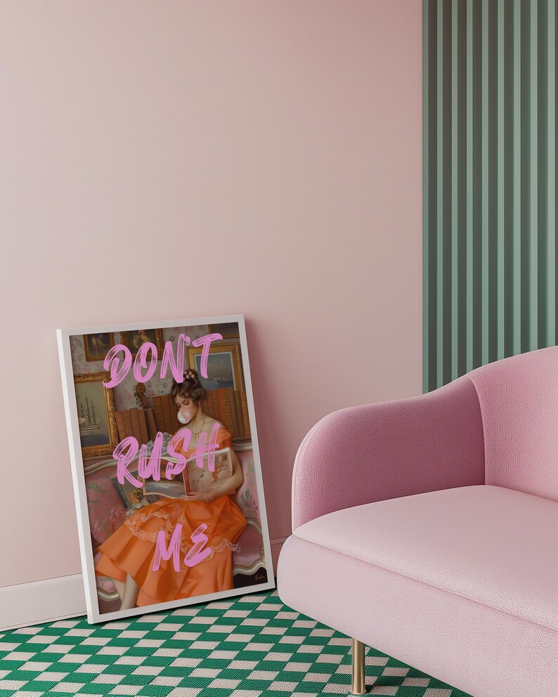 Vintage Altered Art Don't Rush Me Print Bubble Gum Poster Girly Wall Art Trendy Poster Aesthetic Painting Altered Art Printable Download image 5