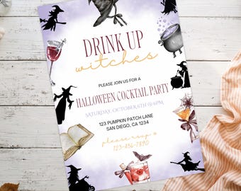 Drink Up Witches Halloween Invitation, Halloween Cocktail Party Invite, Witches Night Out, Witch Party Template, Adult Halloween Party