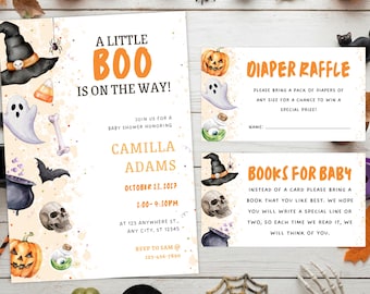 Little Boo Baby Shower Invitation, Halloween Baby Shower Invite, Ghost Baby Shower, Gender Neutral Baby Shower, Editable Canva Template