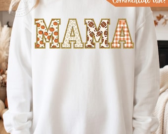 Football Mama PNG, Fall Football Pumpkin Leopard Gingham Design, Football Mom Shirt PNG, Game Day Mama Sublimation, Autumn Football