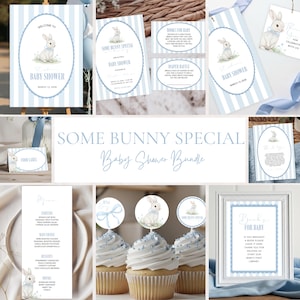 Editable Blue Some Bunny Special Baby Shower Sey, Some Bunny is On The Way Template, Printable Bunny Rabbit Baby Shower Bundle - BBBS1
