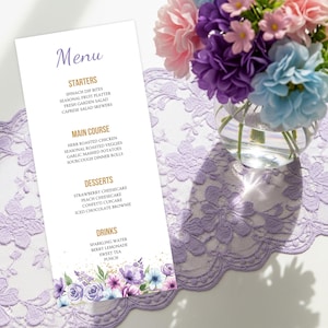 Floral Menu Template, Wildflower Menu, Boho Floral Menu For Party, Floral Party Menu, Printable Gold Floral Menu Template - PFGPB