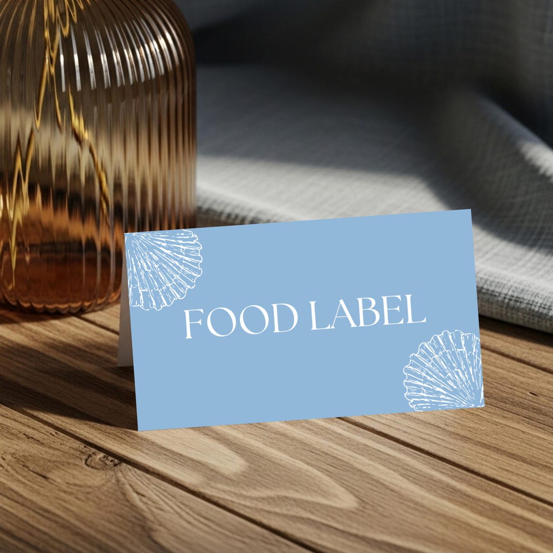 Sea Shell Label Blue Seashell Printable Food Label, Nautical Party Food Label, Sea You ...