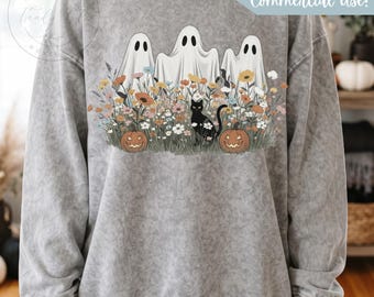 Wildflower Ghost PNG, Floral Ghost Halloween Design, Vintage Boho Ghost PNG, Spooky Season Sublimation, Halloween Ghost Clipart