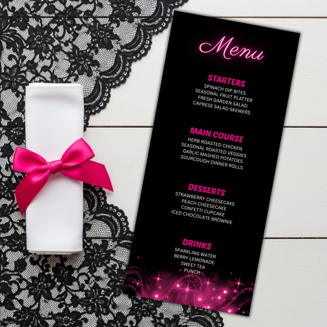 Menu Sign Pink Neon Pink Menu Template, Pink and Black Menu Template, Pink Glitter ...