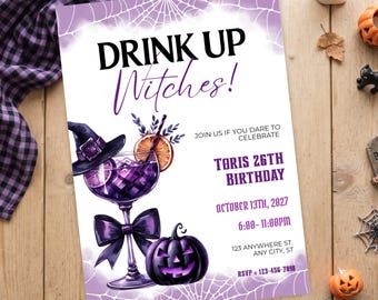 Drink Up Witches Halloween Invitation, Halloween Cocktail Party Invite, Witches Night Out, Witch Party Template, Adult Halloween Party