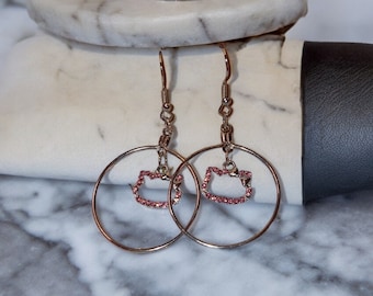 Hello Cat with Bow Pink Earrings