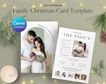 Year In Review Holiday Card Editable, Holiday Photo Card Template, Christmas Card, Printable Family Photo Christmas Card, CANVA