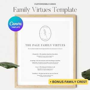 Family Virtues Canva Template, Family Values Print, Family Mission Statement Digital Download, Editable Canva Template
