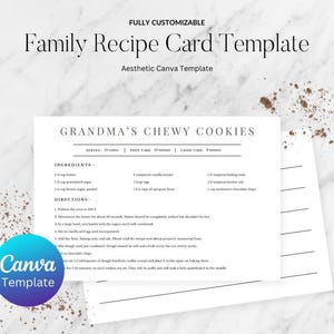 Modelo de cartão de receita Canva, Design de receita de família, Modelo digital, Cartão de receita para impressão, Totalmente personalizável