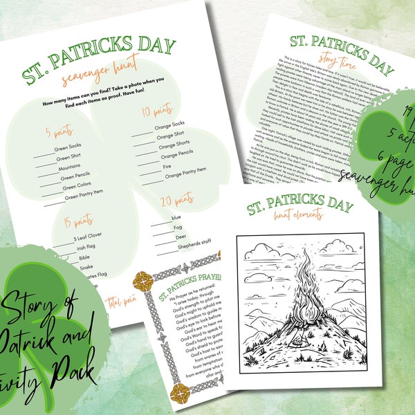 St. Patrick's Day Scavenger Hunt, Activity Pack, Printable,  Protestant, Wall Hanging, Coloring Pages, Kids, Family, Christian, True Story