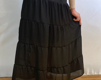 Black women skirt.  Elastic waist skirt. Long tiered skirt for teens and women. Maxi skirt.